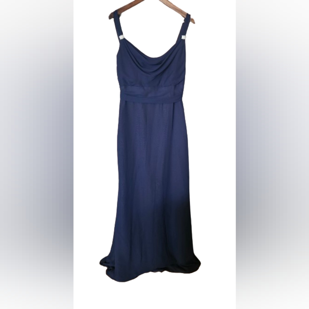 Lazaro Navy Blue Chiffon Formal Maxi Dress